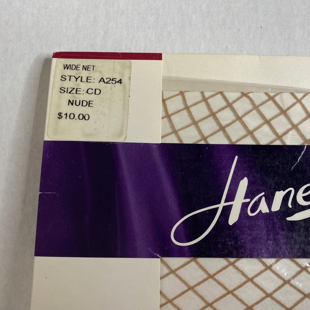 Hanes Wide Net Tights Nude Fishnet Stockings 2004 Size CD Goth Boho Y2K Vintage - Picture 3 of 10